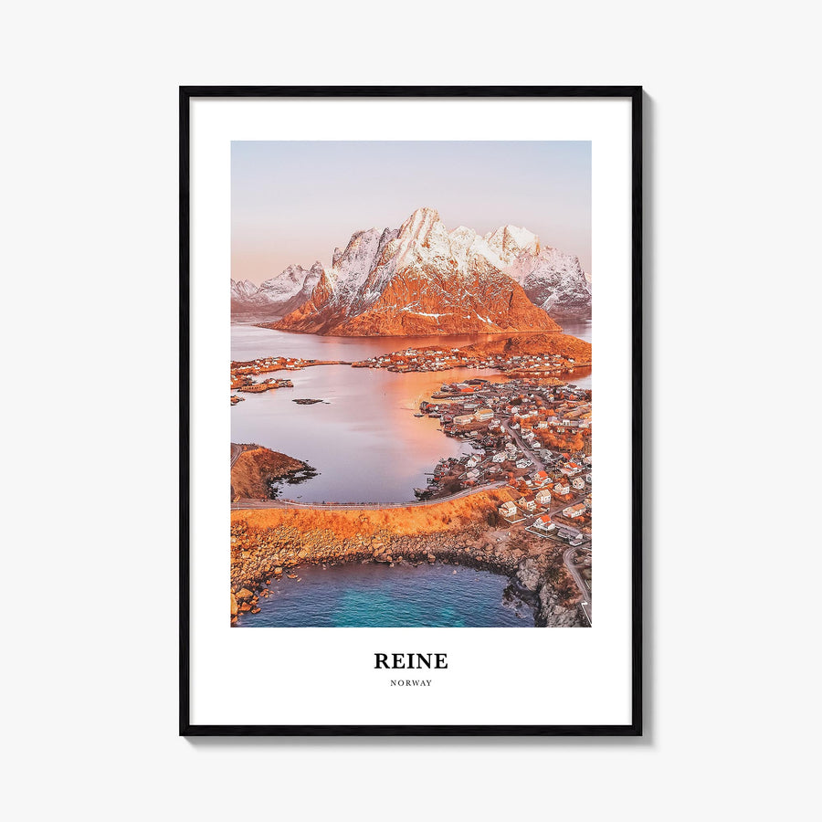 Reine colorful classic poster of Norway – vertical wall art, unframed print shown in interior mockup
