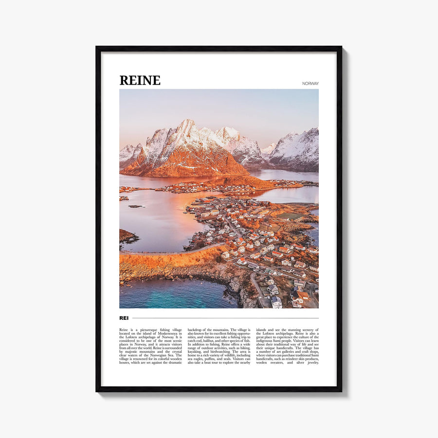 Reine colorful travel poster of Norway – vertical wall art, unframed print shown in interior mockup