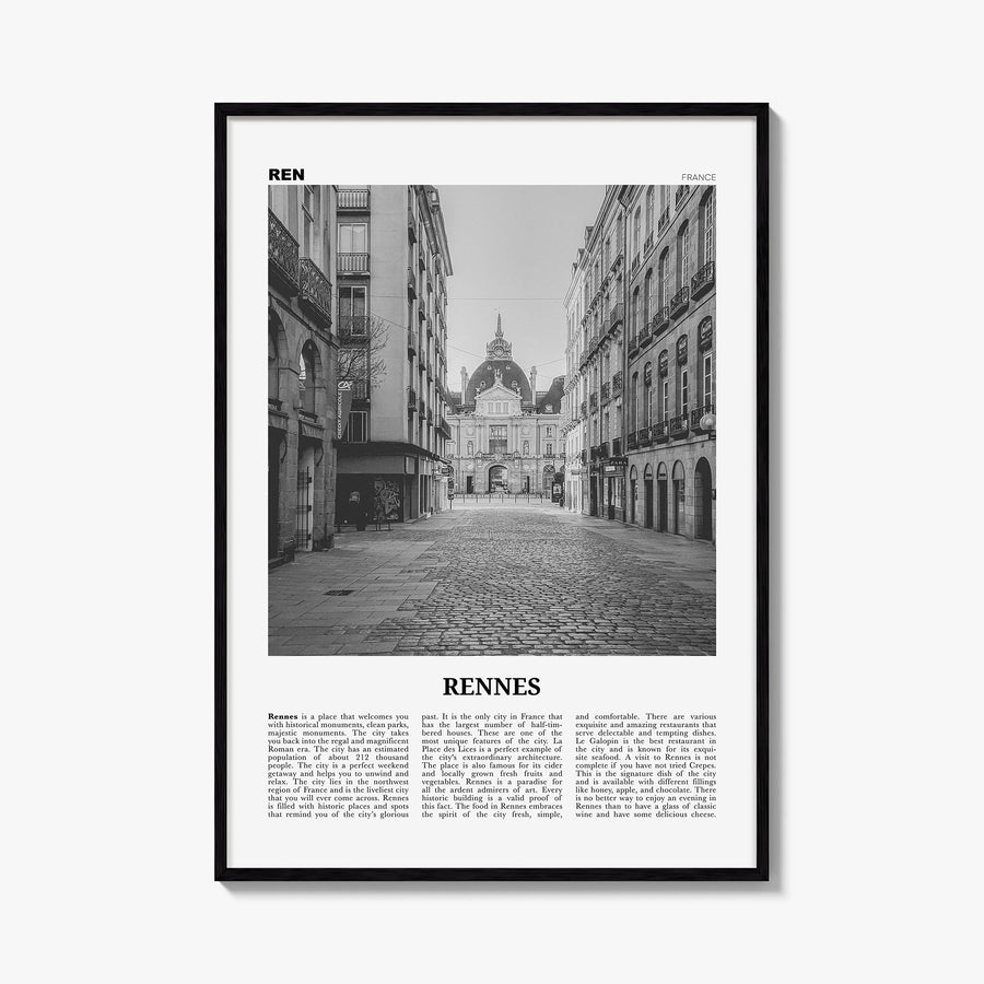 Rennes black & white newspaper poster of France – vertical wall art, unframed print shown in interior mockup