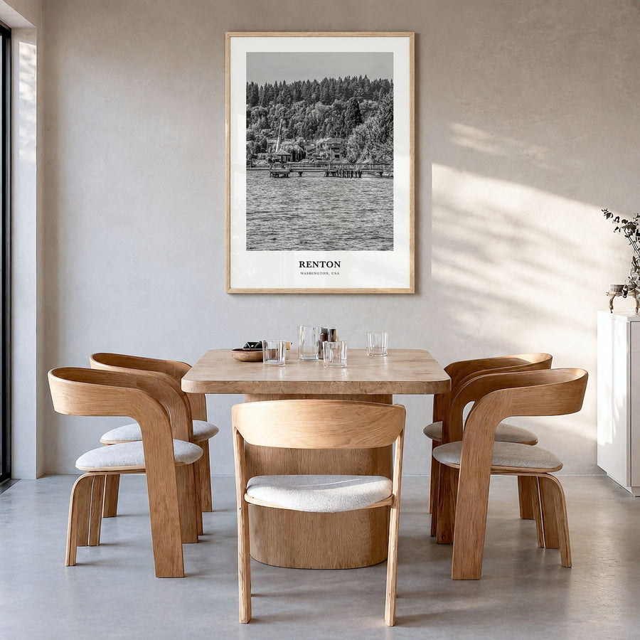 Renton Classic Poster in a natural wood frame, hanging in a dining room