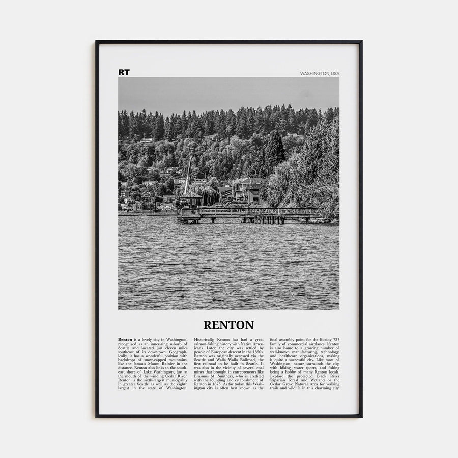 Renton Poster Black Metal / 8x12 in Nbourhood Travel B&W Poster