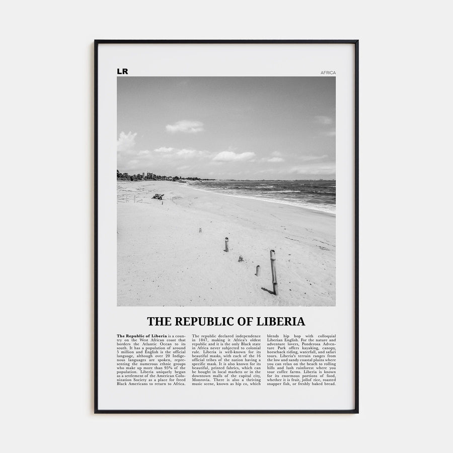 Republic of Liberia Poster Black Metal / 8x12 in Nbourhood Travel B&W Poster