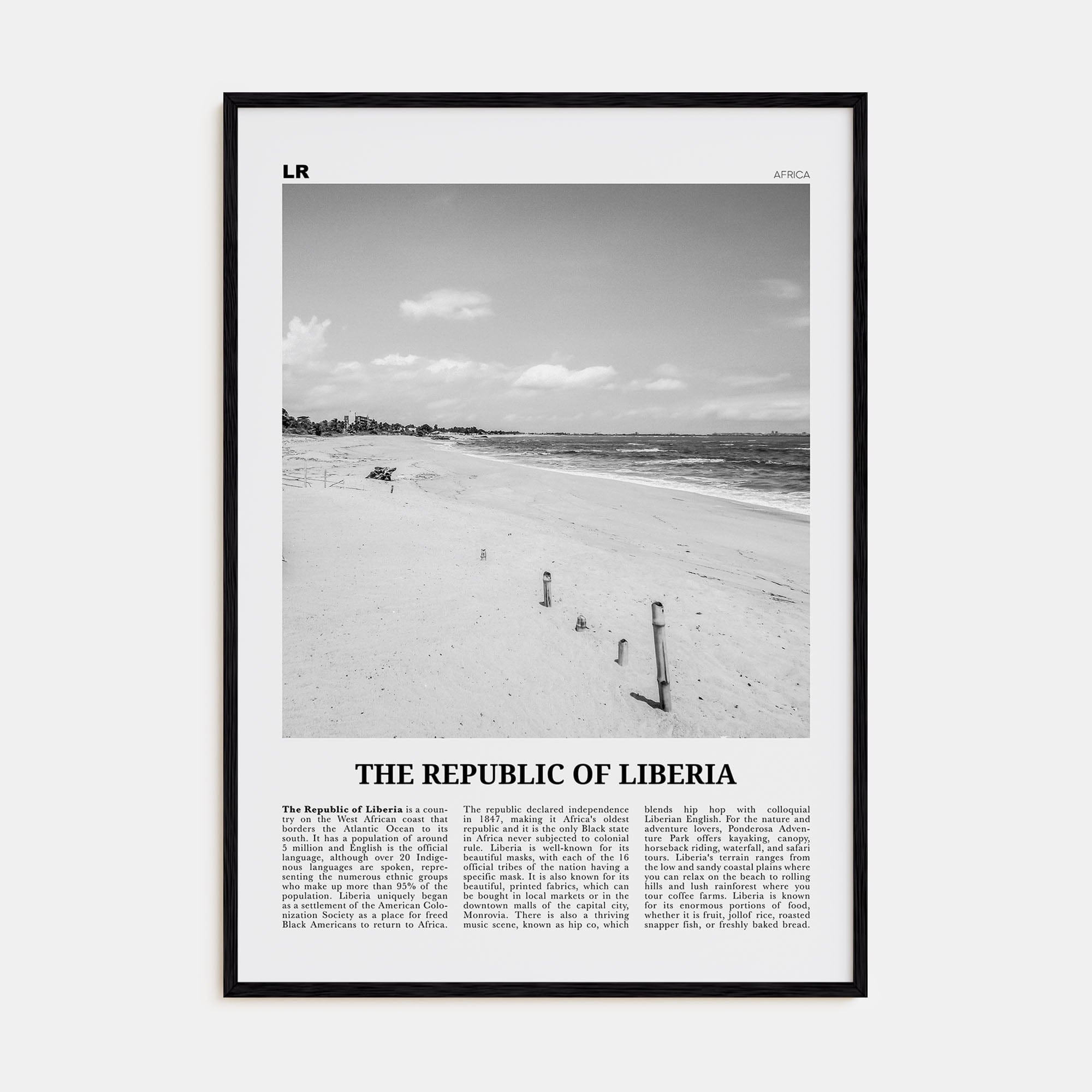 Republic of Liberia Poster Black Wood / 8x12 in Nbourhood Travel B&W Poster