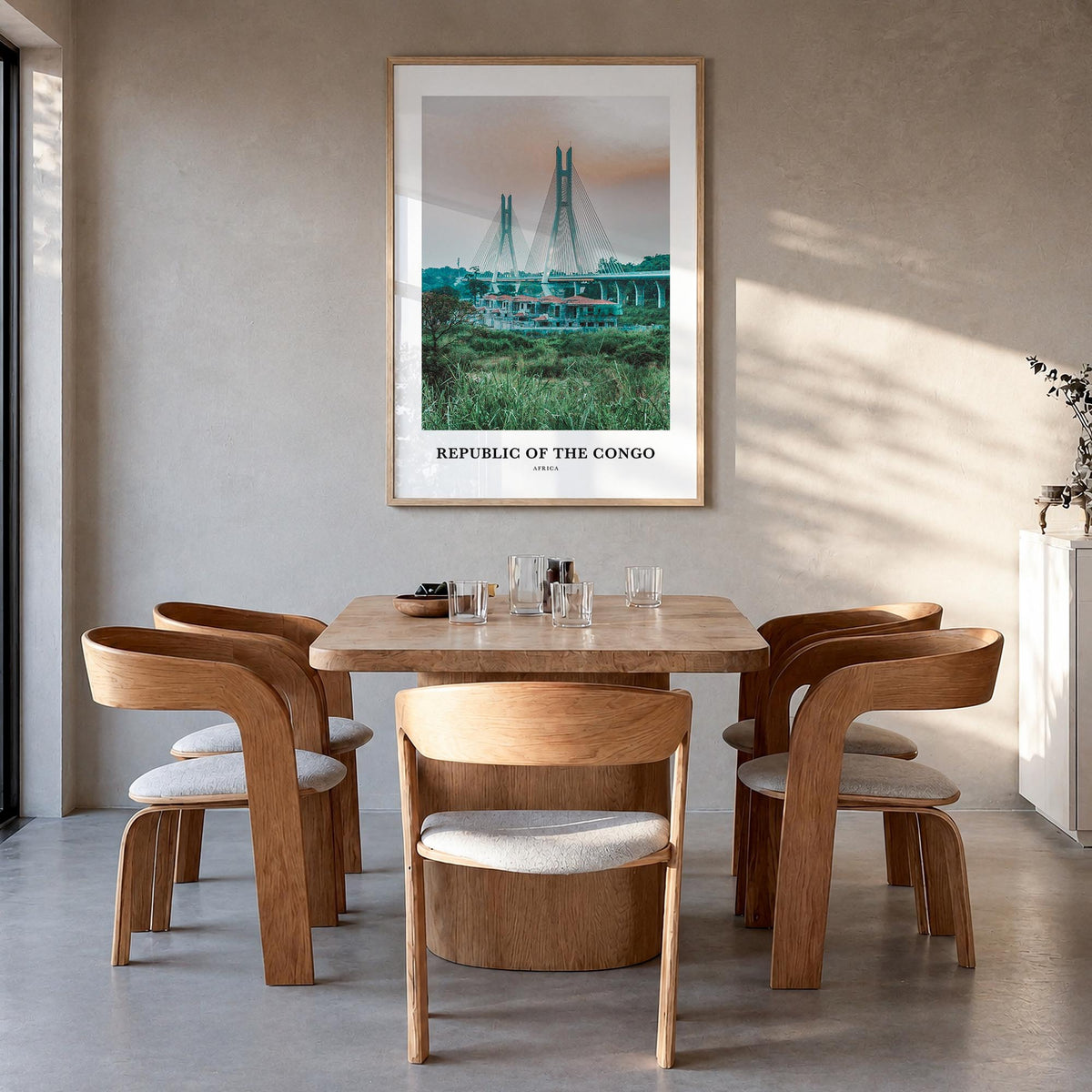 Republic of the Congo colorful classic poster of Africa – vertical wall art in natural wood frame, hanging on wall
