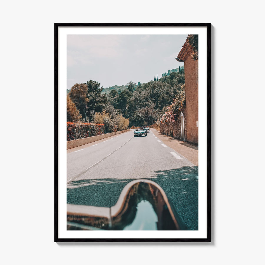 Retro Car on Road Photo Poster, framed poster mockup, white border
