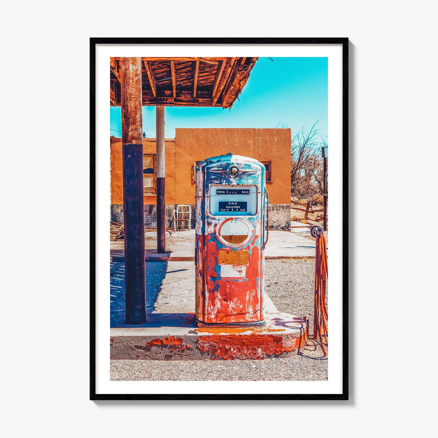 Retro Gas Pump Photo Poster, framed poster mockup, white border