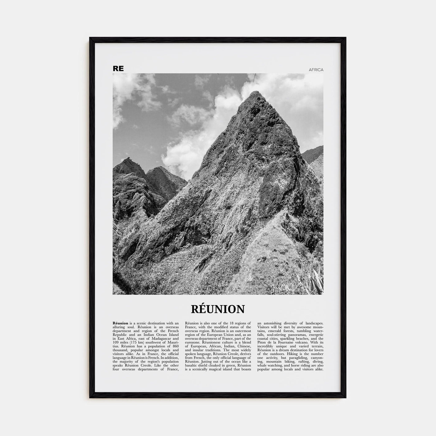 Réunion Poster Black Wood / 8x12 in Nbourhood Travel B&W Poster