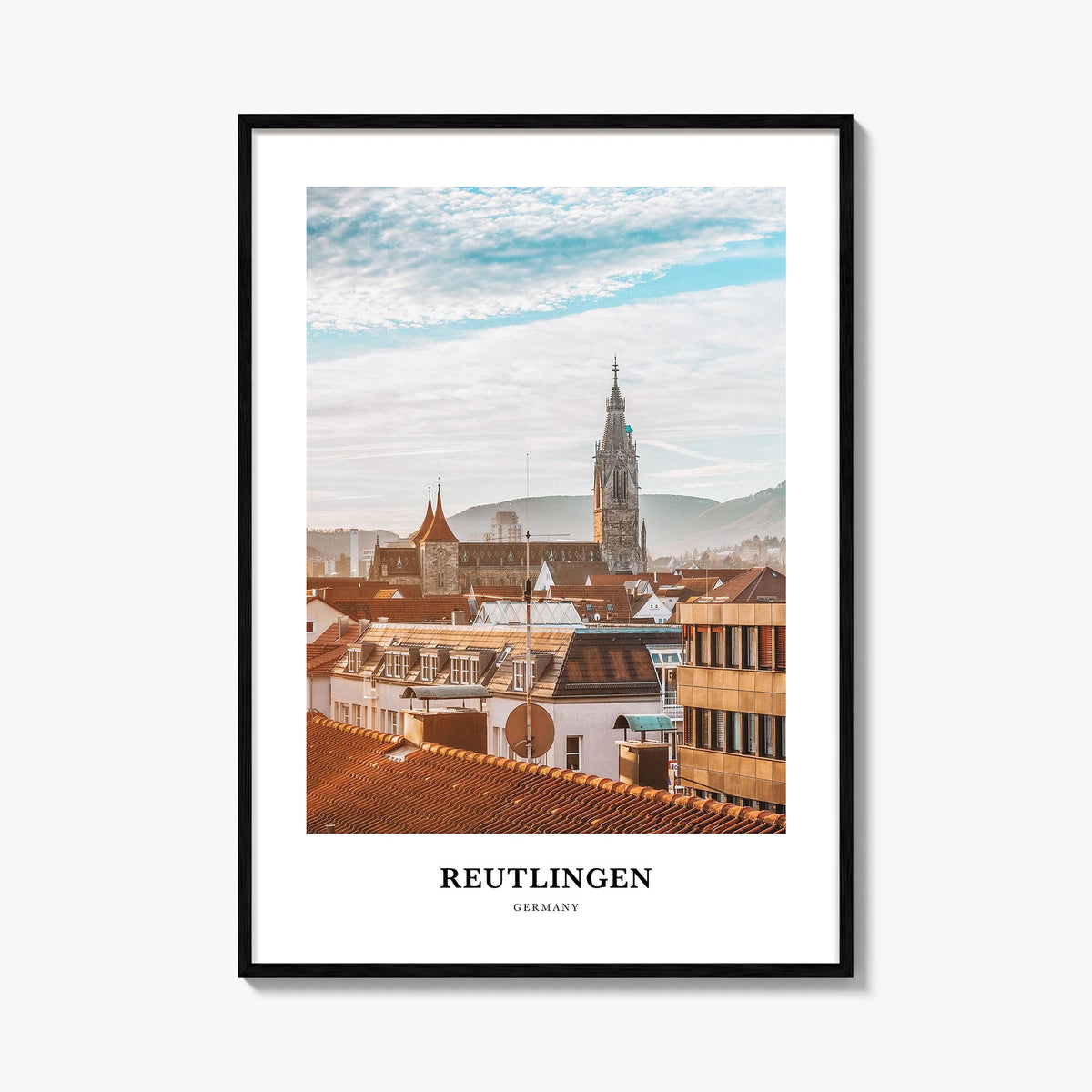Reutlingen colorful classic poster of Germany – vertical wall art, unframed print shown in interior mockup