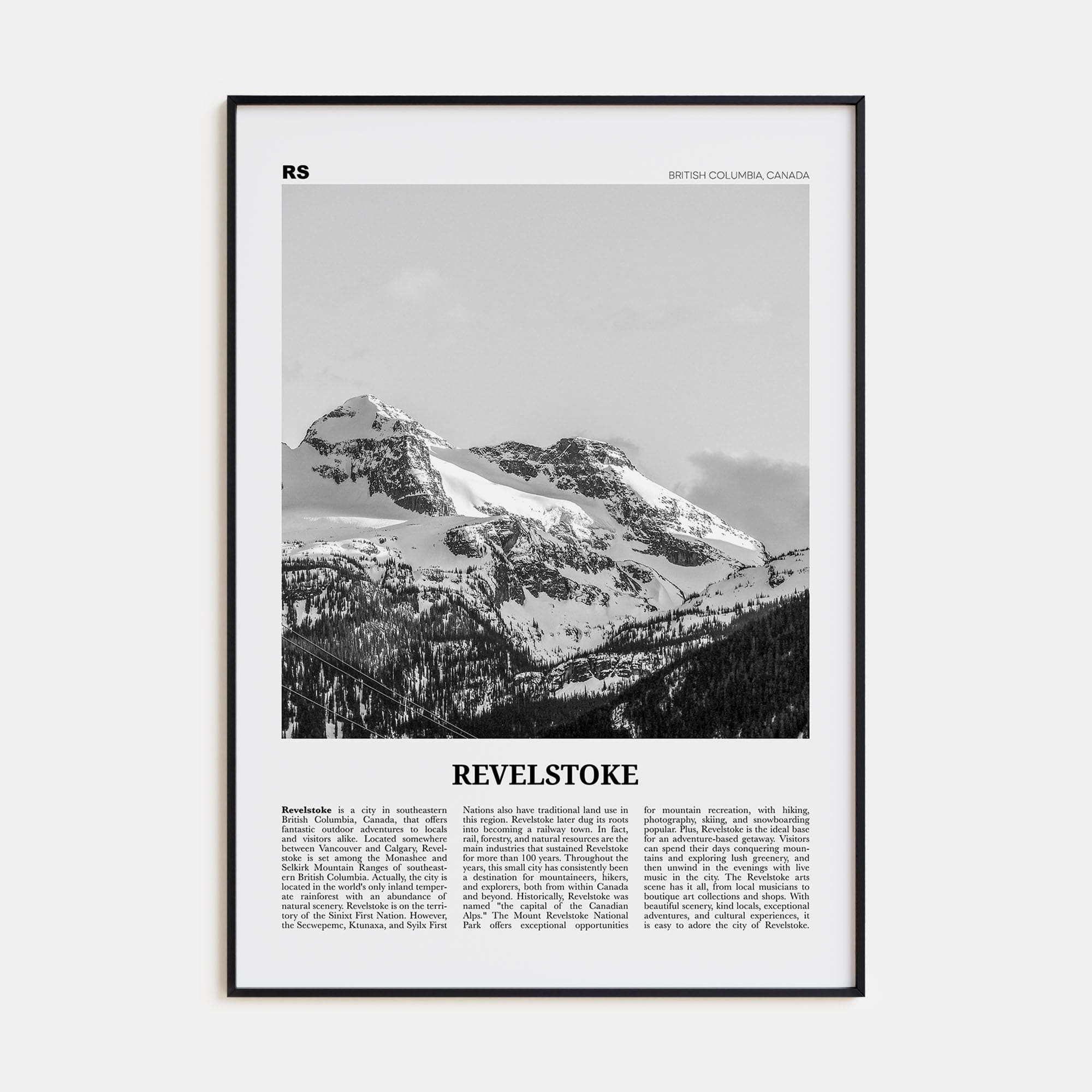 Revelstoke Poster Black Metal / 8x12 in Nbourhood Travel B&W Poster