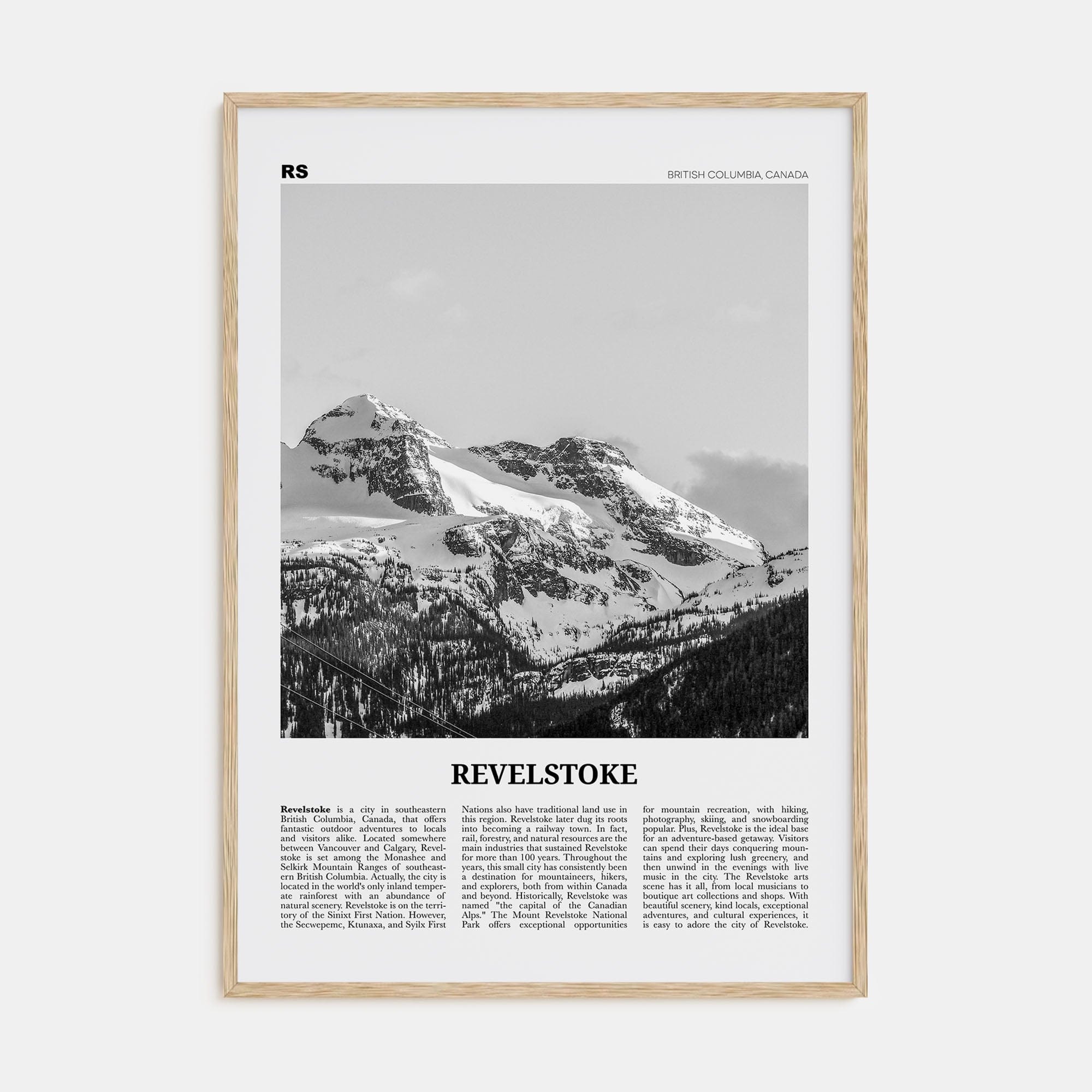 Revelstoke Poster Natural Wood / 8x12 in Nbourhood Travel B&W Poster