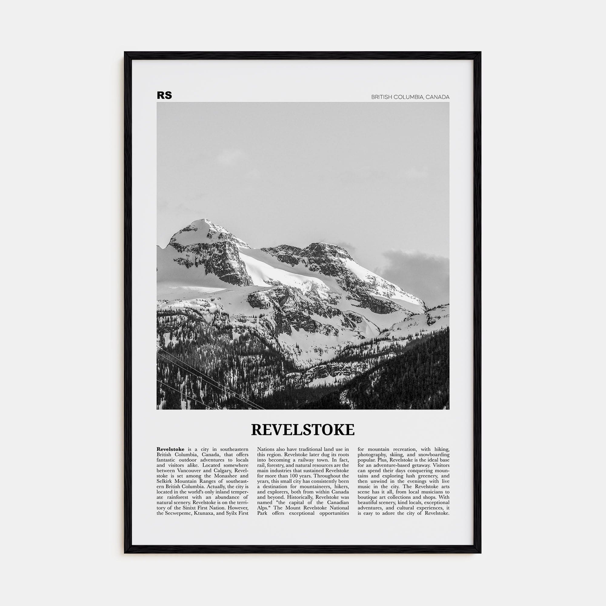 Revelstoke Poster Black Wood / 8x12 in Nbourhood Travel B&W Poster