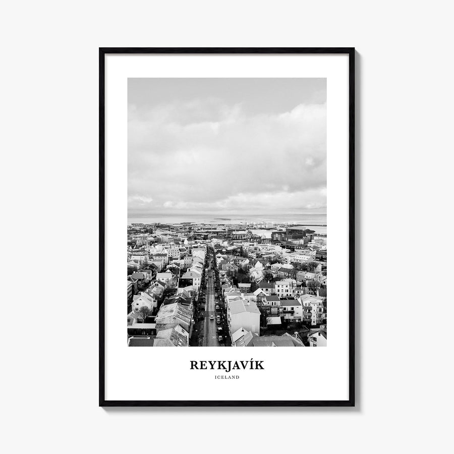 Reykjavík black & white classic poster of Iceland – vertical wall art, unframed print shown in interior mockup