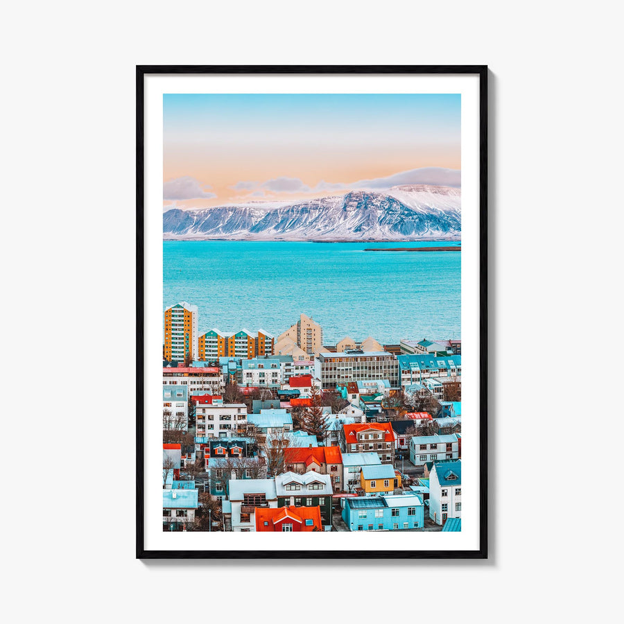 Reykjavík colorful photo poster of Iceland – vertical wall art, unframed print shown in interior mockup