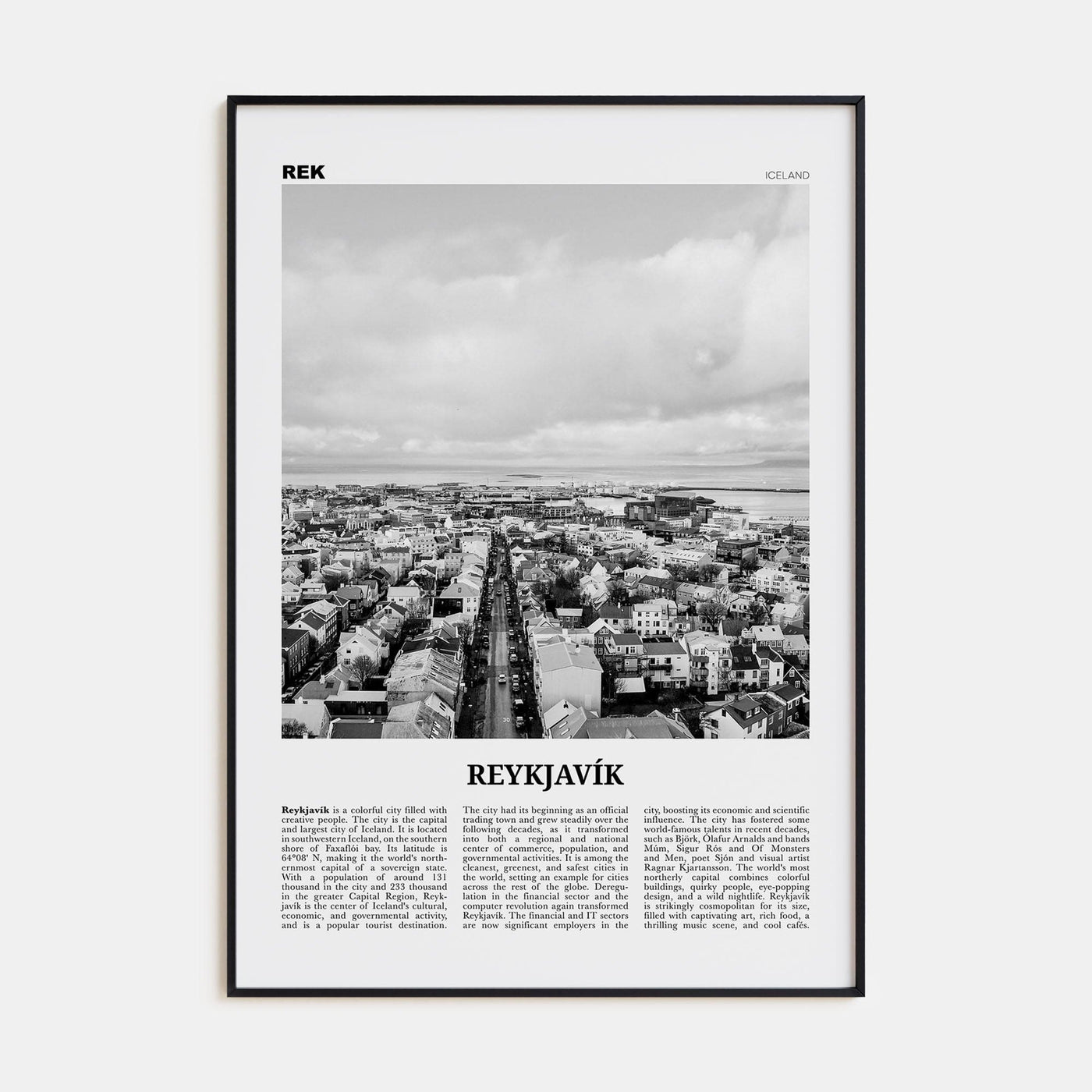 Reykjavík Poster Black Metal / 8x12 in Nbourhood Travel B&W Poster