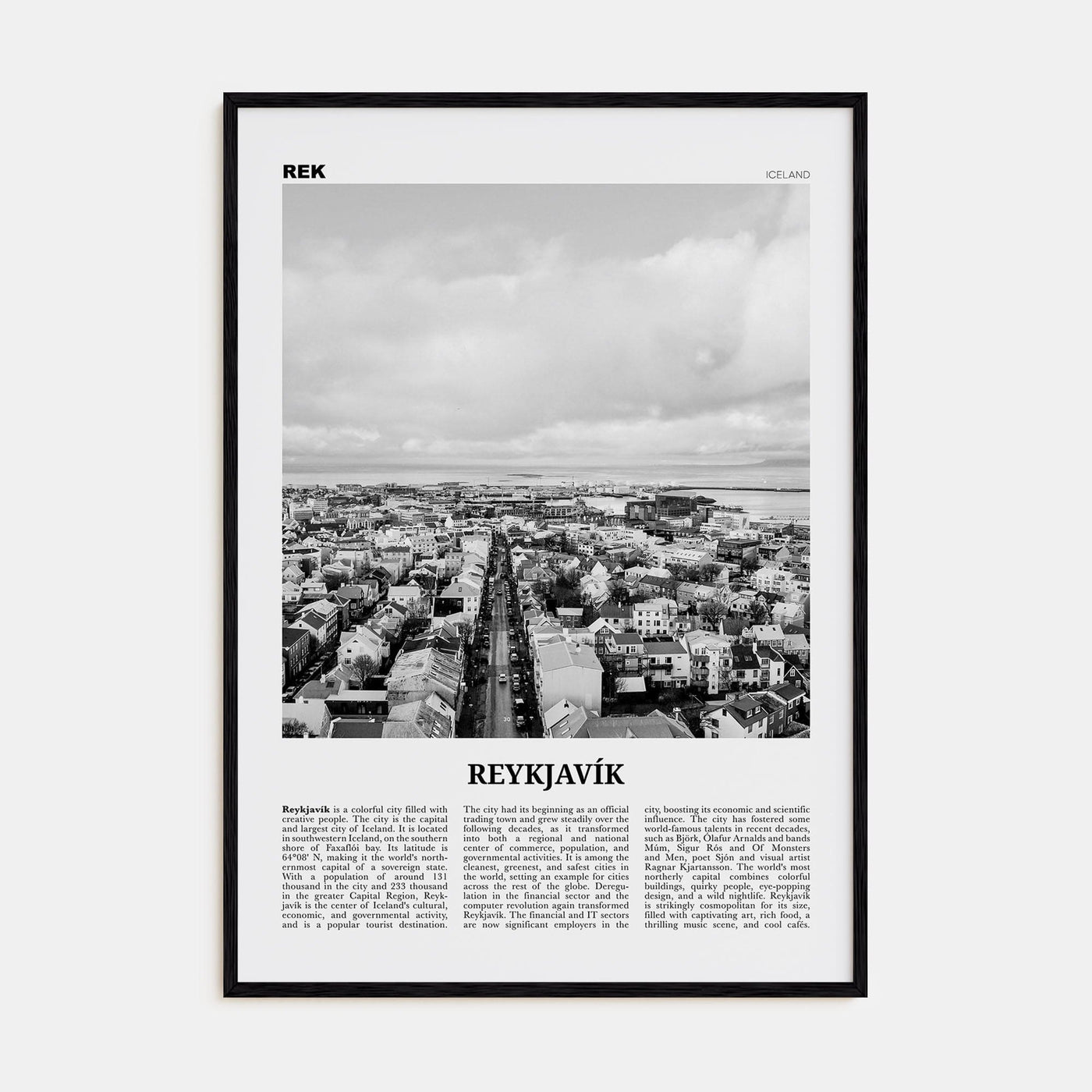 Reykjavík Poster Black Wood / 8x12 in Nbourhood Travel B&W Poster