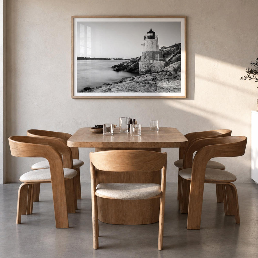 Rhode Island black & white photo poster of United States – horizontal wall art in natural wood frame with white border, hangi