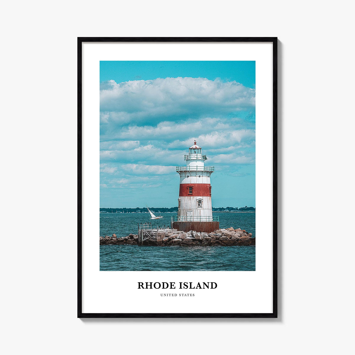 Rhode Island colorful classic poster of United States – vertical wall art, unframed print shown in interior mockup