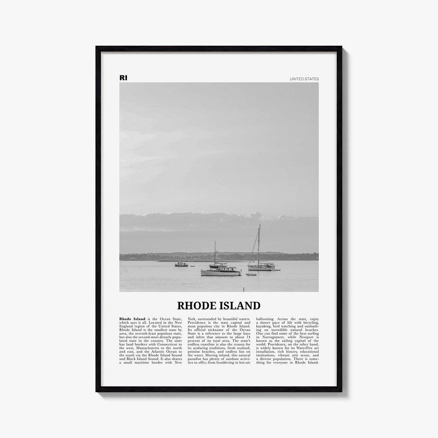 Rhode Island no. 1 black & white newspaper poster of United States – vertical wall art, unframed print shown in interior mock