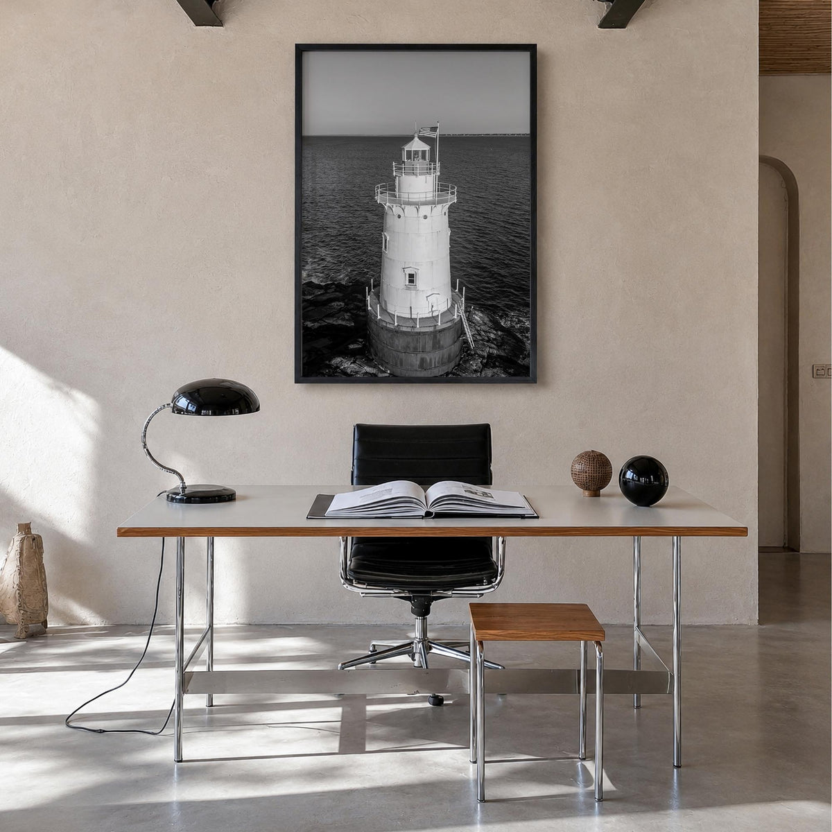 Rhode Island no. 1 black & white photo poster of United States – vertical wall art in black wood frame, hanging on wall