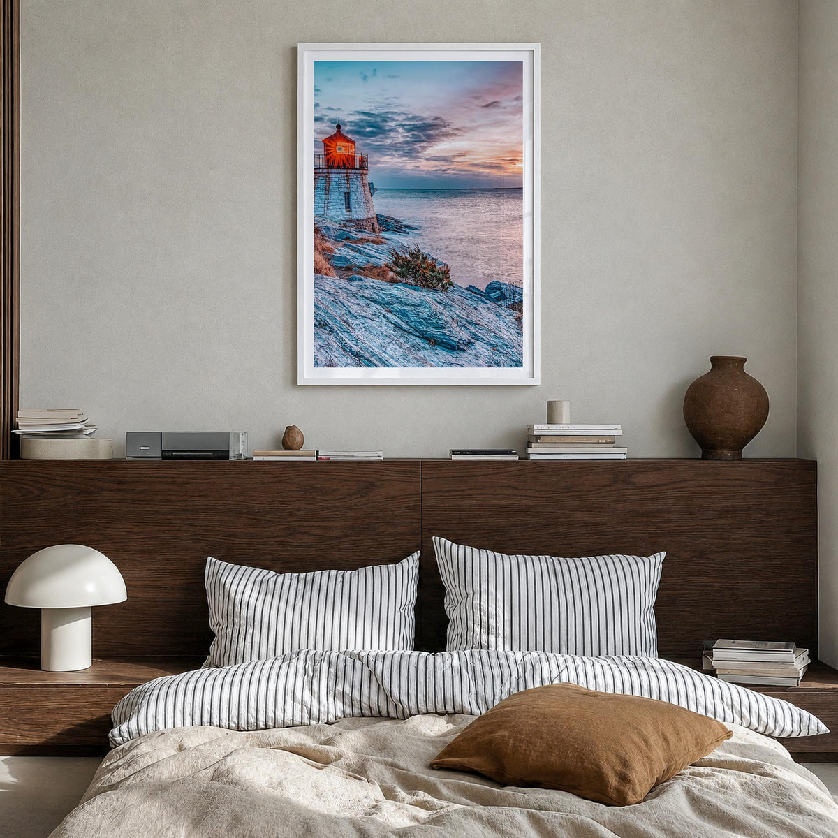 Rhode Island no. 1 colorful photo poster of United States – vertical wall art in white wood frame with white border, hanging 