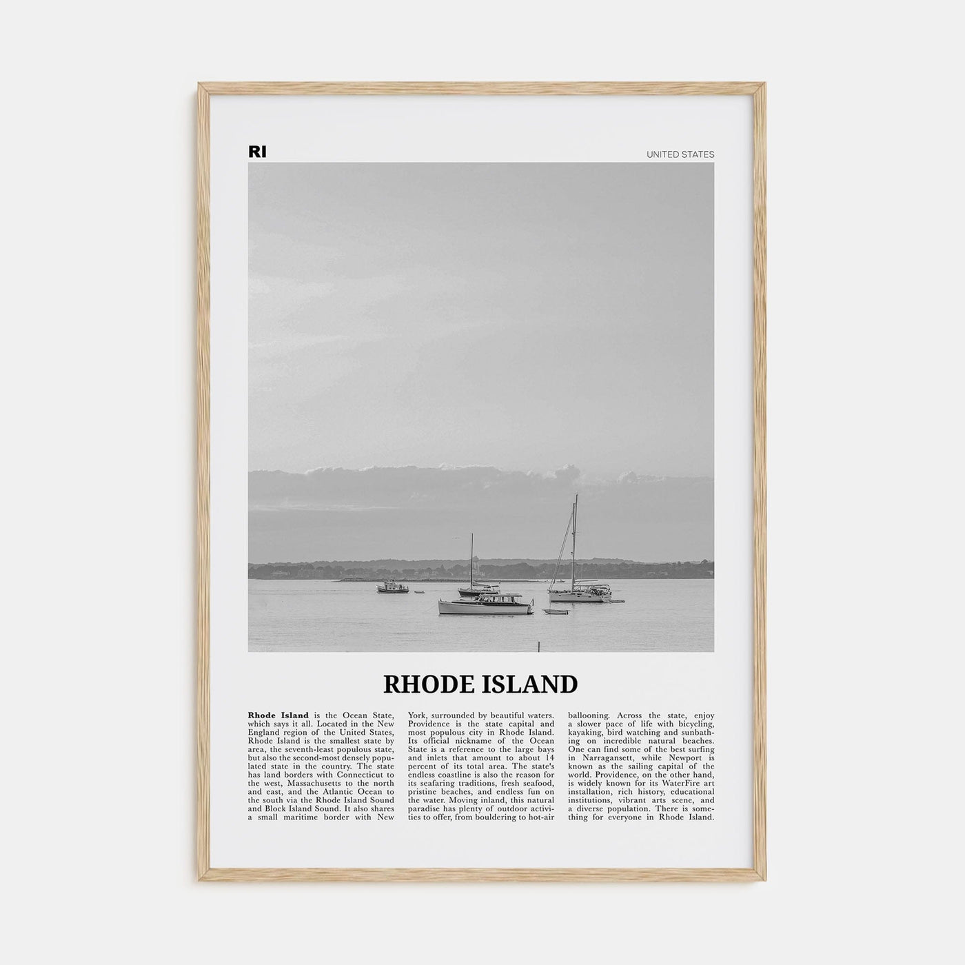 Rhode Island No 1 Poster Natural Wood / 8x12 in Nbourhood Travel B&W Poster