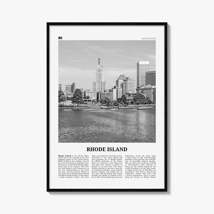 Rhode Island no. 2 black & white newspaper poster of United States – vertical wall art, unframed print shown in interior mock