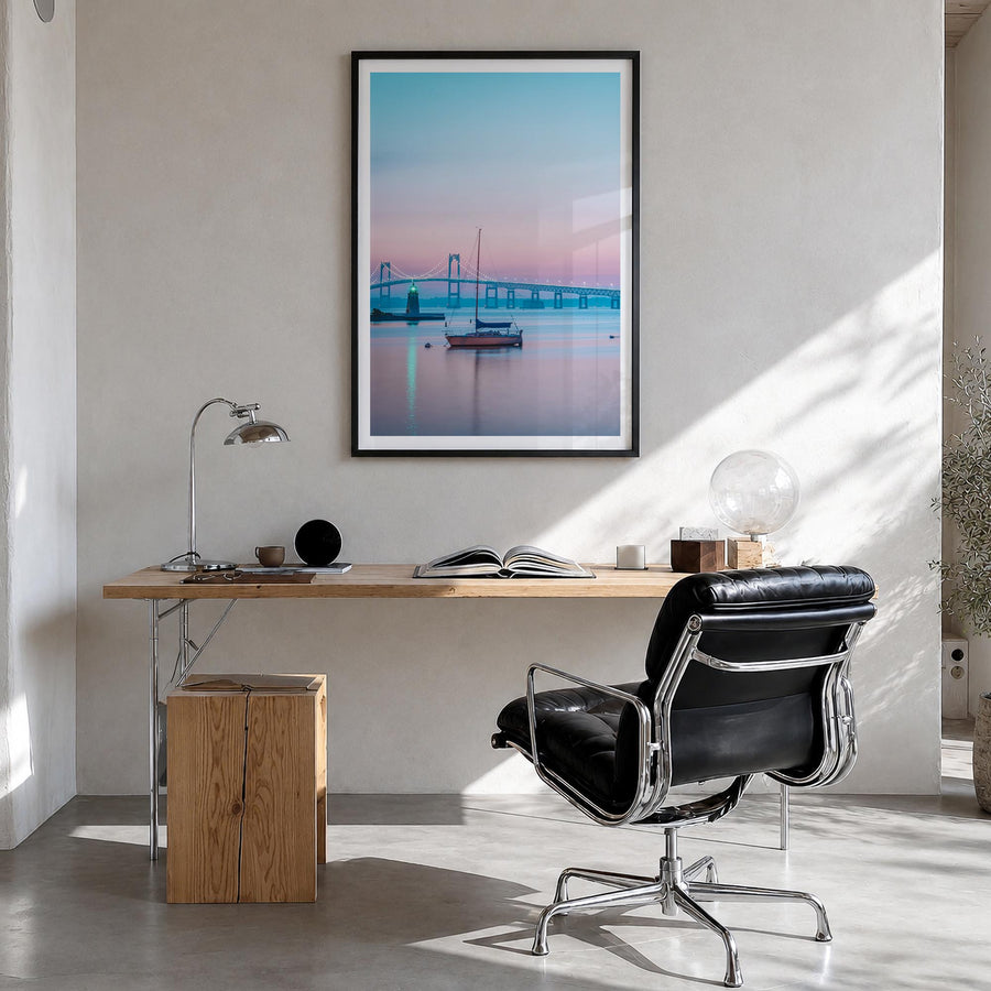 Rhode Island no. 2 colorful photo poster of United States – vertical wall art in black wood frame with white border, hanging 