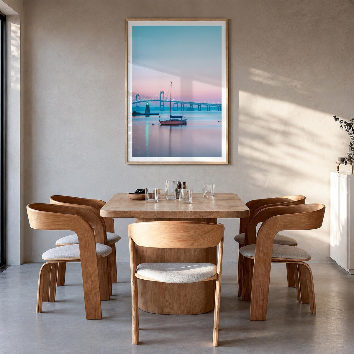 Rhode Island no. 2 colorful photo poster of United States – vertical wall art in natural wood frame with white border, hangin