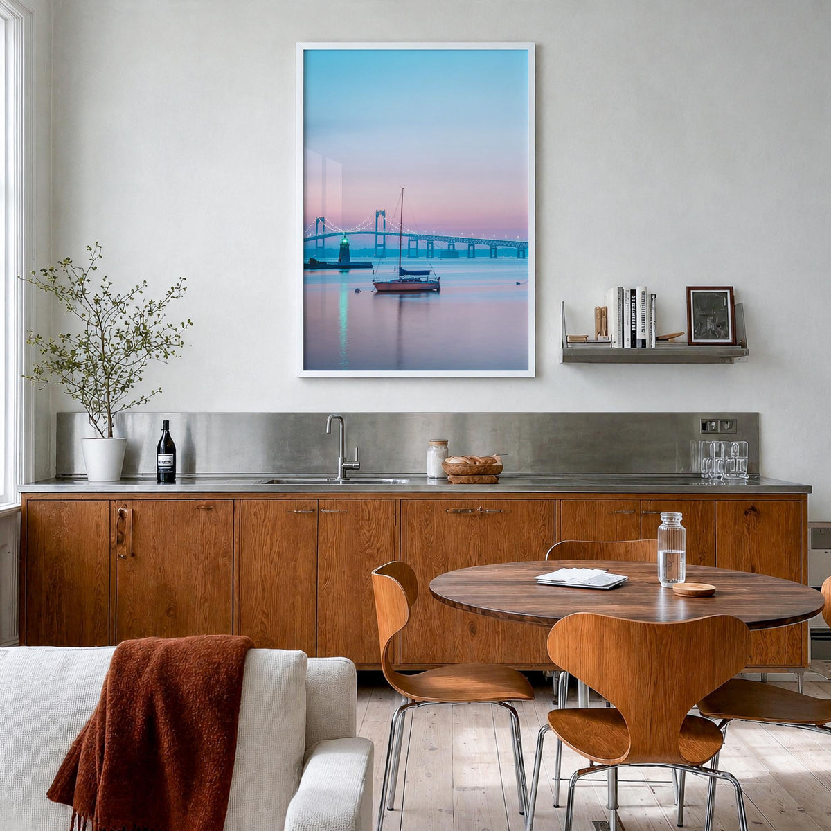 Rhode Island no. 2 colorful photo poster of United States – vertical wall art in white wood frame, hanging on wall