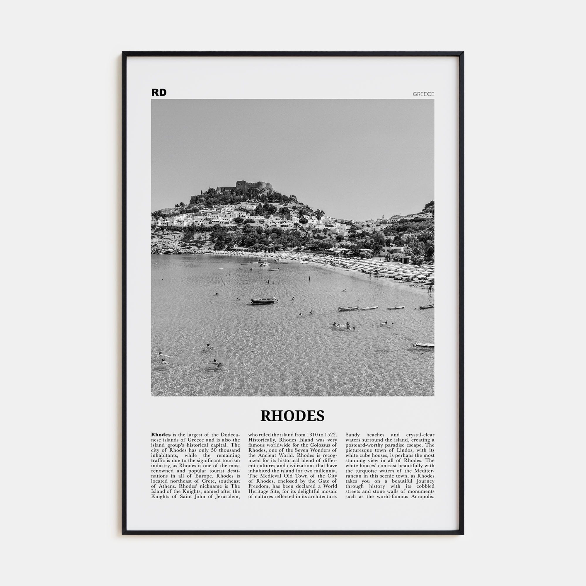 Rhodes Poster Black Metal / 8x12 in Nbourhood Travel B&W Poster
