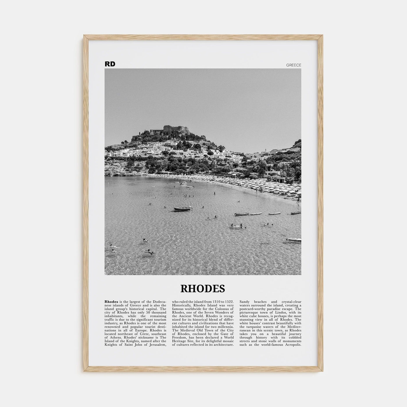 Rhodes Poster Natural Wood / 8x12 in Nbourhood Travel B&W Poster