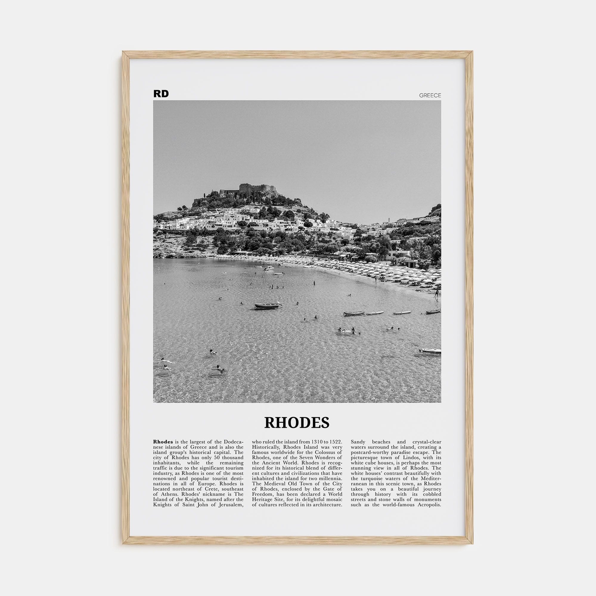 Rhodes Poster Natural Wood / 8x12 in Nbourhood Travel B&W Poster
