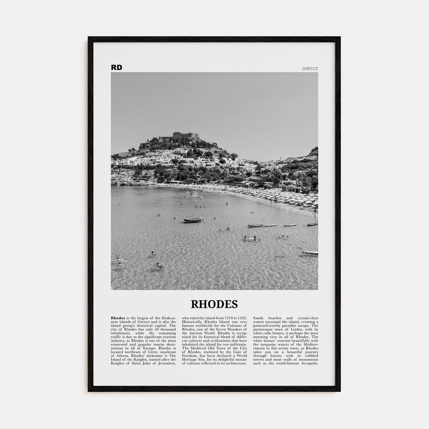 Rhodes Poster Black Wood / 8x12 in Nbourhood Travel B&W Poster