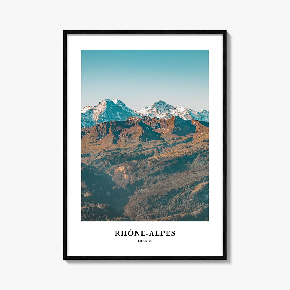 Rhône-Alpes colorful classic poster of France – vertical wall art, unframed print shown in interior mockup