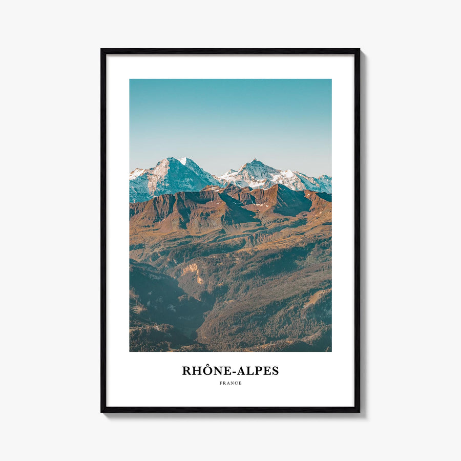Rhône-Alpes colorful classic poster of France – vertical wall art, unframed print shown in interior mockup