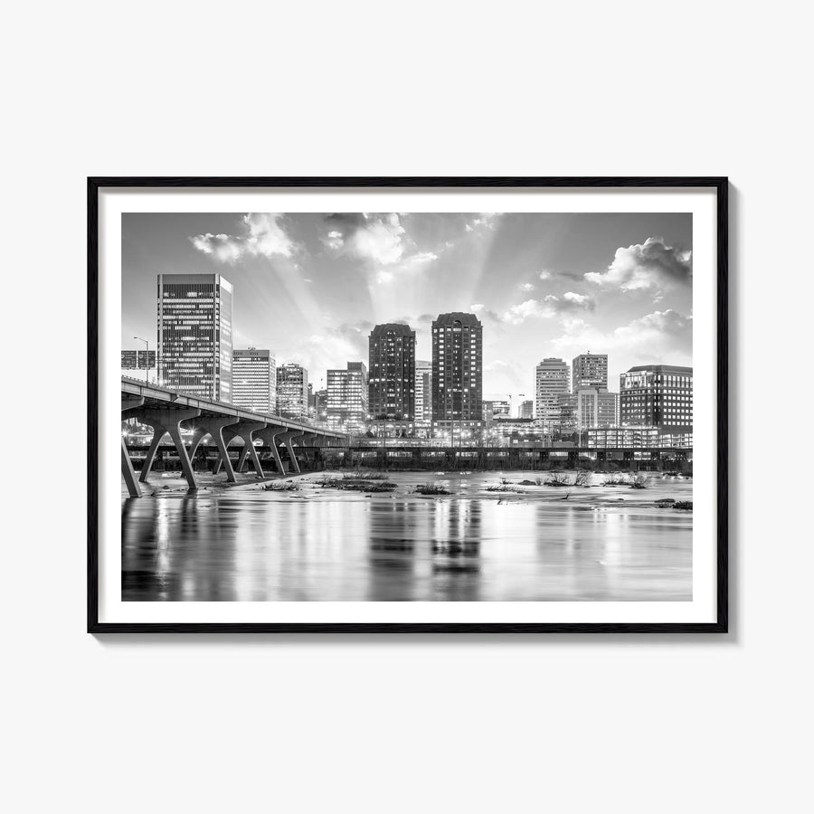 Richmond black & white photo poster of Virginia, USA – horizontal wall art, unframed print shown in interior mockup
