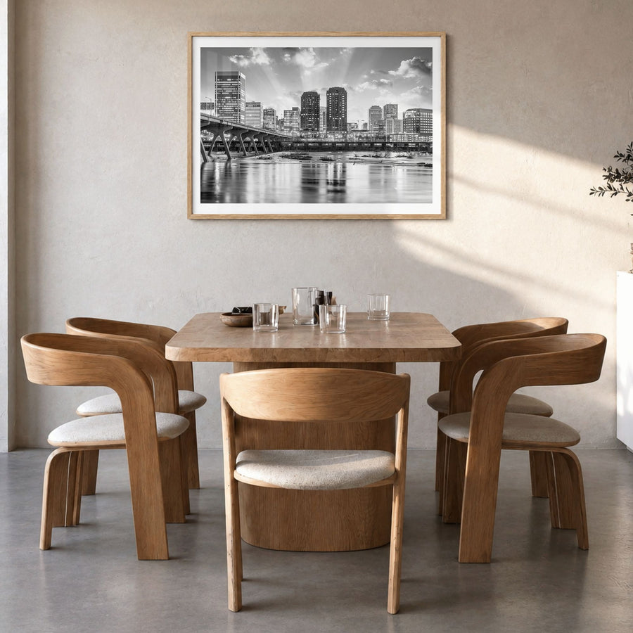 Richmond Photo Poster in a natural wood frame, hanging in a dining room, white border