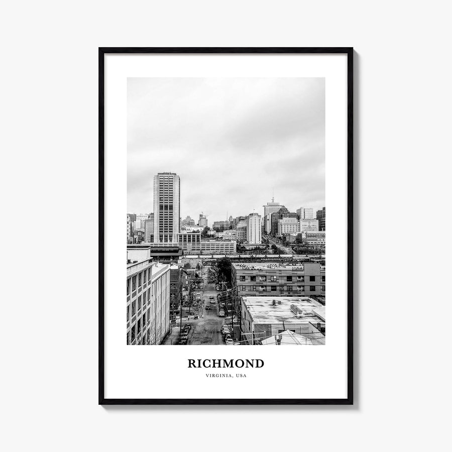 Richmond no. 1 black & white classic poster of Virginia, USA – vertical wall art, unframed print shown in interior mockup