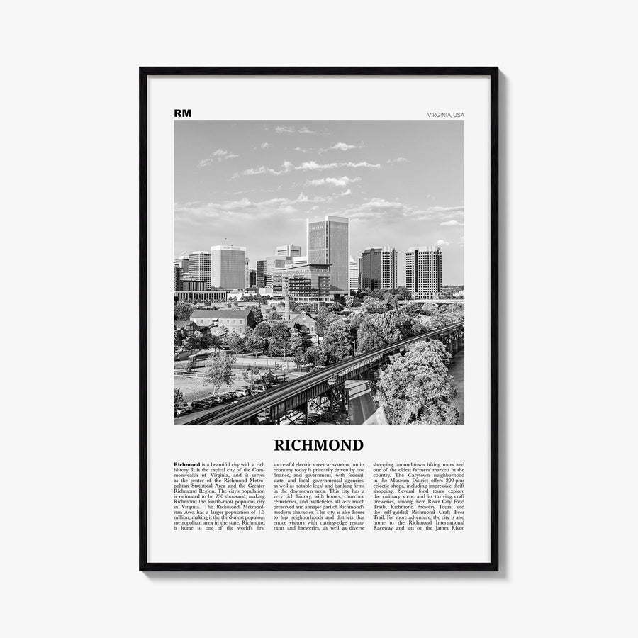 Richmond no. 1 black & white newspaper poster of Virginia, USA – vertical wall art, unframed print shown in interior mockup