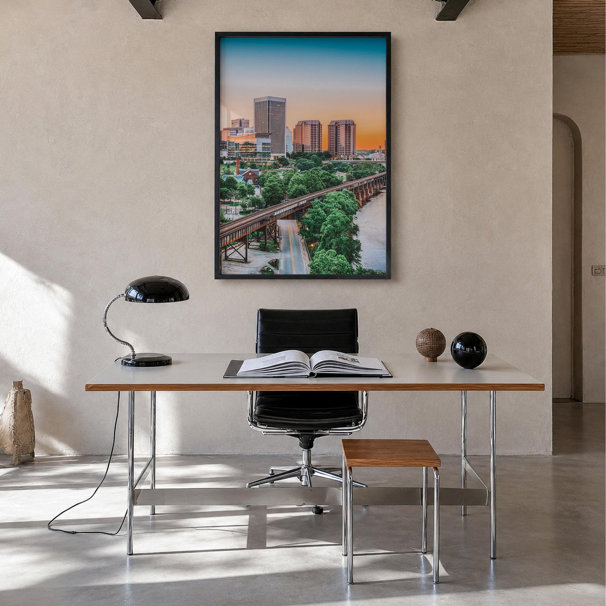 Richmond no. 1 colorful photo poster of Virginia, USA – vertical wall art in black wood frame, hanging on wall