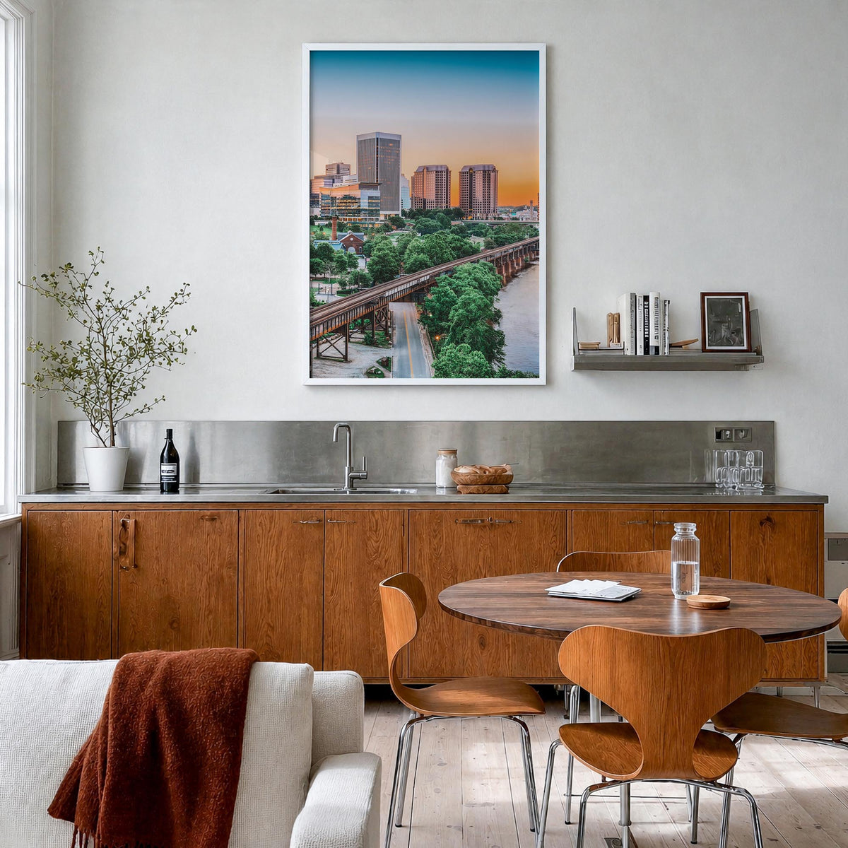 Richmond no. 1 colorful photo poster of Virginia, USA – vertical wall art in white wood frame, hanging on wall