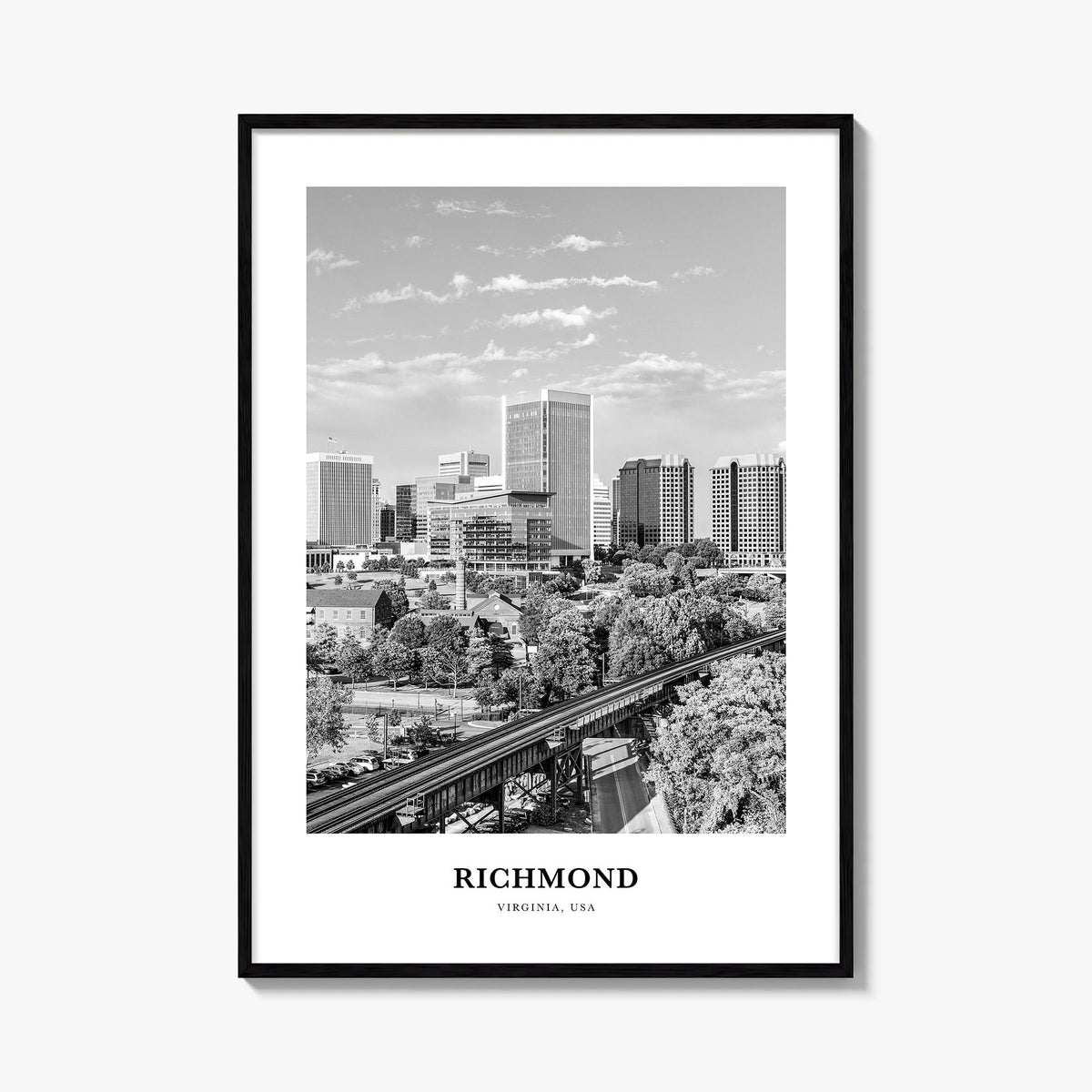 Richmond no. 2 black & white classic poster of Virginia, USA – vertical wall art, unframed print shown in interior mockup