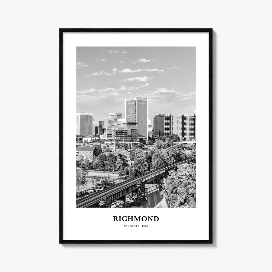 Richmond no. 2 black & white classic poster of Virginia, USA – vertical wall art, unframed print shown in interior mockup