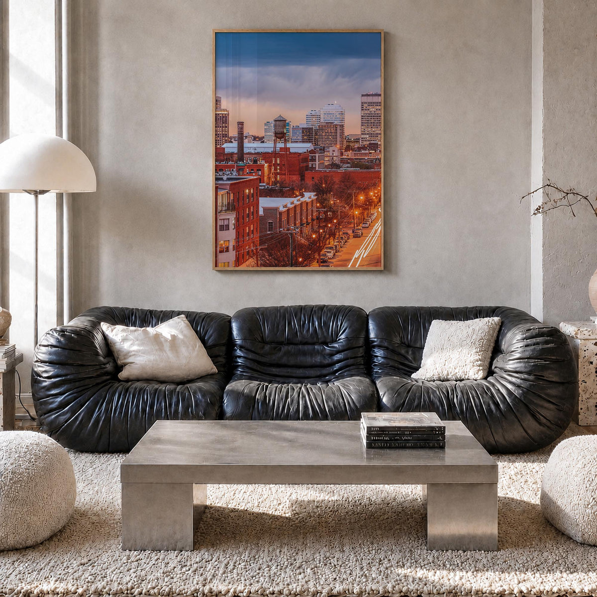Richmond no. 2 colorful photo poster of Virginia, USA – vertical wall art in natural wood frame, hanging on wall