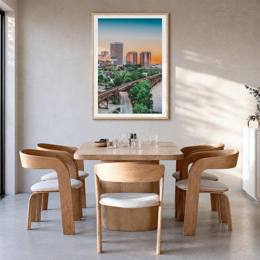 Richmond Photo No 1 Poster in a natural wood frame, hanging in a dining room, white border