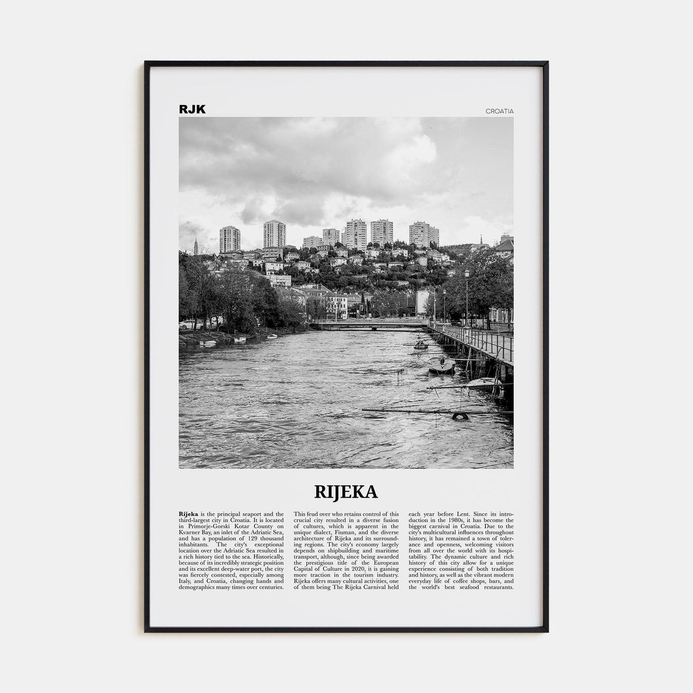 Rijeka Poster Black Metal / 8x12 in Nbourhood Travel B&W Poster