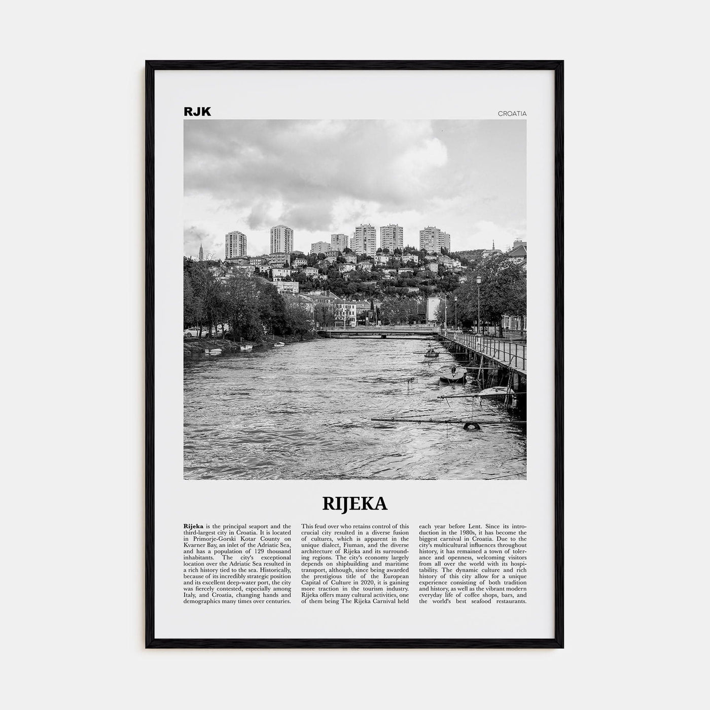 Rijeka Poster Black Wood / 8x12 in Nbourhood Travel B&W Poster