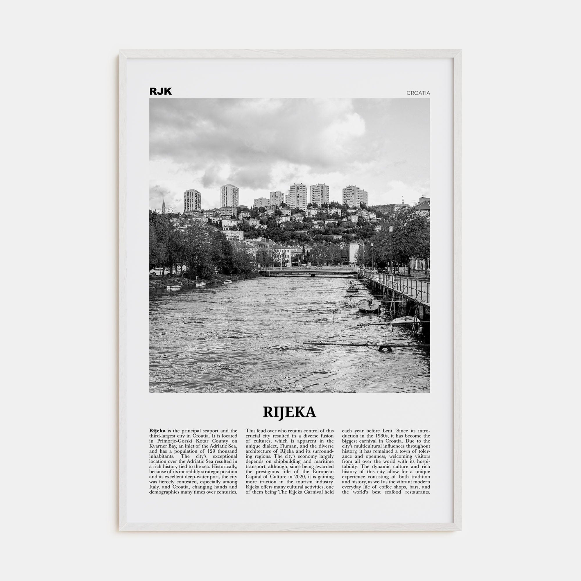 Rijeka Poster White Wood / 8x12 in Nbourhood Travel B&W Poster