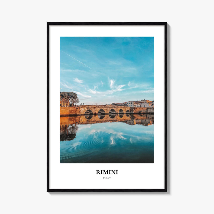 Rimini colorful classic poster of Italy – vertical wall art, unframed print shown in interior mockup