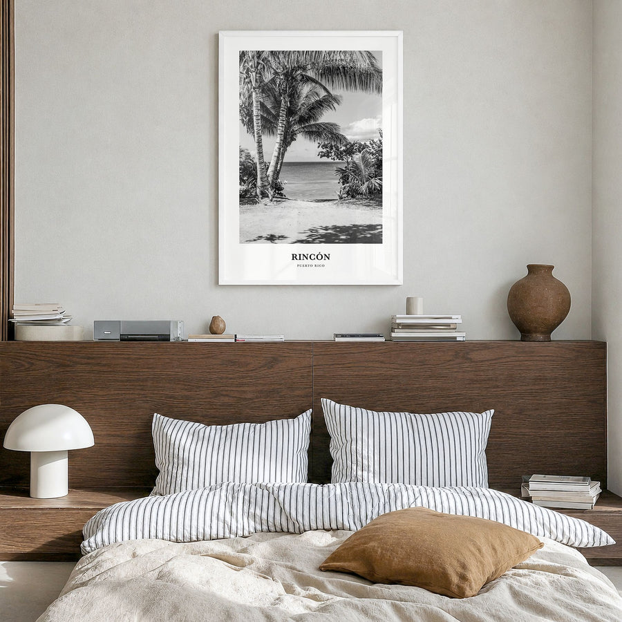 Rincón Classic Poster in a white wood frame, hanging in a bedroom